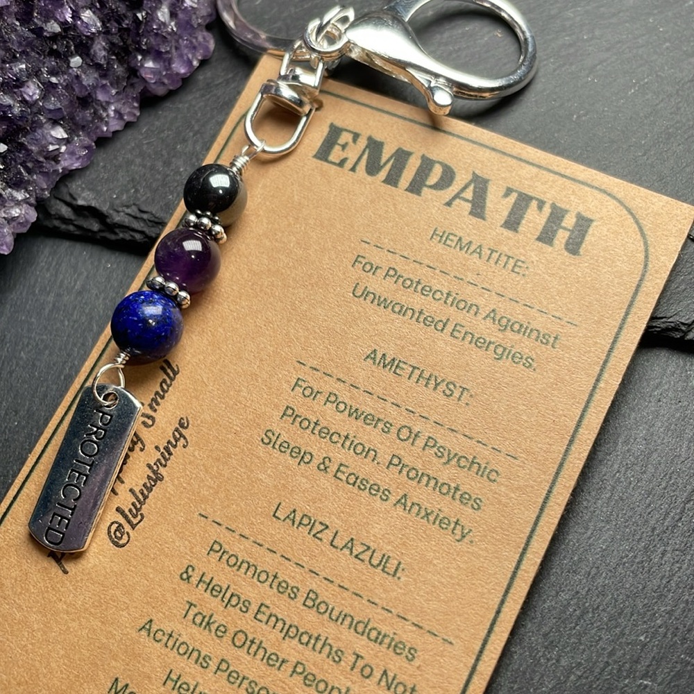Hand Crafted Empath Protection Keychain with Purple Amethyst, Lapis Lazuli - Picture 7 of 7